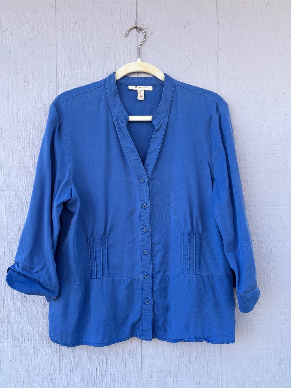 JM Collection Blue Button-Front Mandarin Collar Shirt